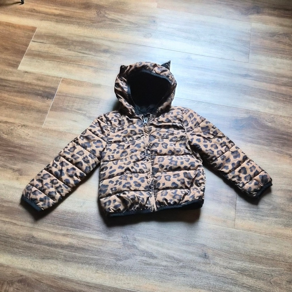 Epic Threads Kids Leopard Print Puffer Jacket with Cat Ear Hood Brown 4T Winter